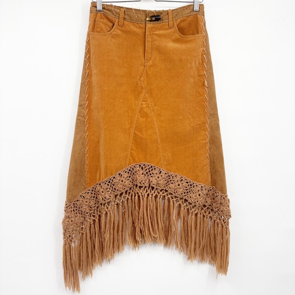 SHOMI Australia Dresses & Skirts - SHOMI Australia Womens Boho Western Vintage Suede Fringe Crochet Midi Skirt 10